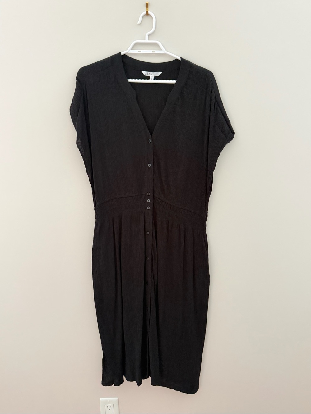 cleo black button-front V-neck midi dress